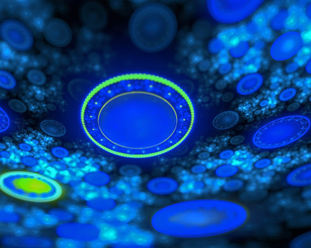 UFO cluster flying in space glowing mysterious of disc-shaped. Art graphic