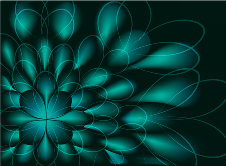 Abstract vector fractal resembling a green flower on black background. EPS10 vector illustration.のイラスト素材