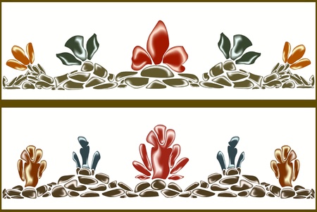 Set of borders of colorful stone flowers.のイラスト素材