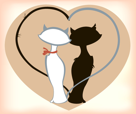 Cats in love with heart by St. Valentines Day.のイラスト素材
