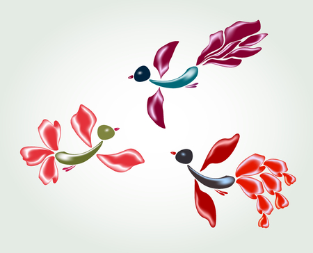 Fanny fairy glass birds and flowers vector illustration.のイラスト素材