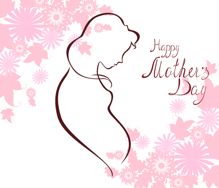 Silhouette of expectant mother with text for Happy Mother's Day celebration.のイラスト素材