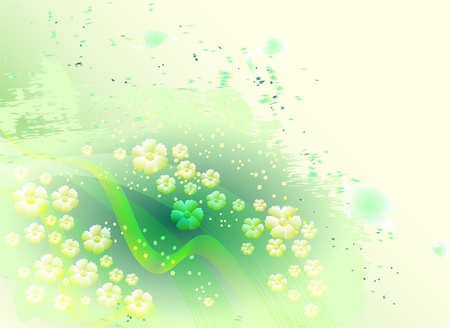 Light and bright floral abstract background with lines and watercolor stains. EPS10 vector illustration.のイラスト素材