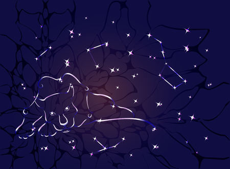 Zodiac constellation of the lion or a black Panther against a background of stars and space nebula. EPS10 vector illustrationのイラスト素材
