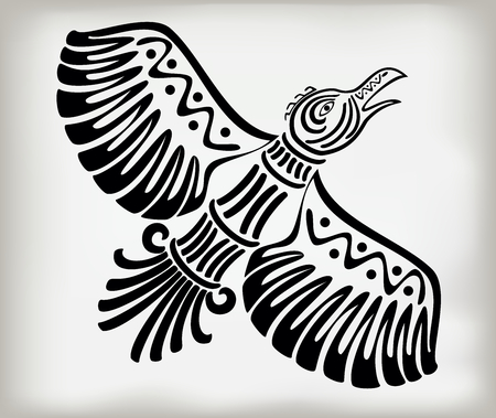 Decorative stylized bird crows in the ethnic style of ancient American Indians with national pattern. EPS10 vector illustrationのイラスト素材