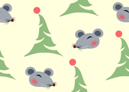 Seamless pattern with grey rats and christmas tree on light background. vector illustration.のイラスト素材