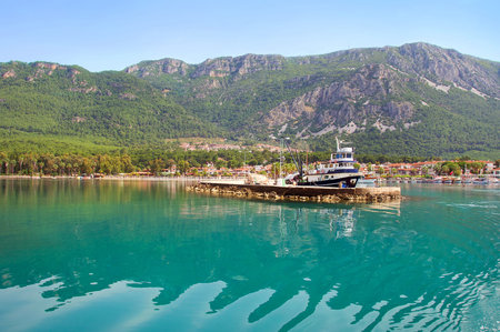 View on pier with boats and yachts, Marmaris pier, boats and yacht, Mediterranean sea