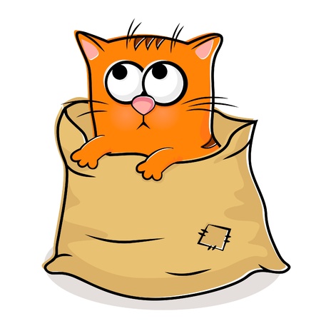 Illustration of nice red kitten in linen bagのイラスト素材