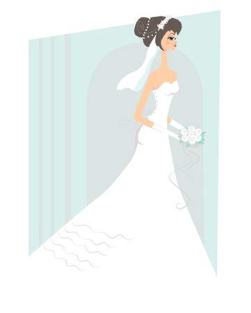 Happy bride in the white wedding dressのイラスト素材