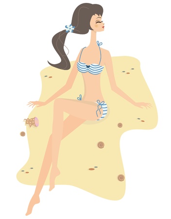 Illustration of girl and striped swimwearのイラスト素材