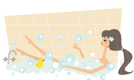 Illustration of a pretty girl taking a bathのイラスト素材