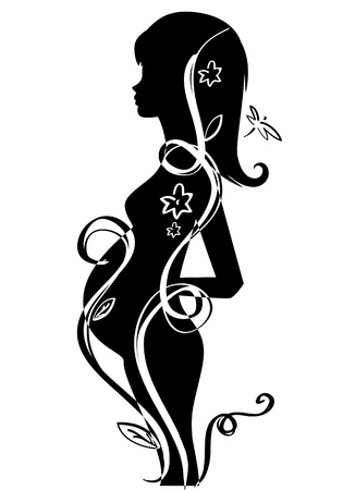 Vector illustration of ? black sihouette of pregnantのイラスト素材