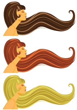 Vector illustration of long brown, blond and red  hairのイラスト素材