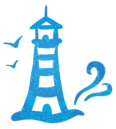 Vector illustration of a symbol striped lighthouse and wavesのイラスト素材
