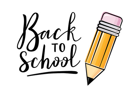 Back to school virtual postcard, banner design, holiday greeting for social media post, ads, poster, email, card. Lettering title.のイラスト素材