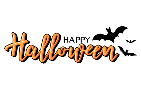 Halloween vector lettering. Holiday calligraphy with bats for banner, poster, greeting card, party invitation.のイラスト素材