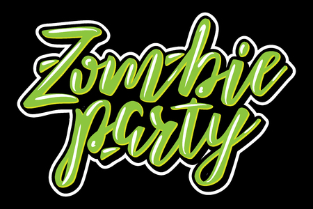Zombie Party. Halloween card hand written lettering. Vector illustration for poster, greeting card, party invitation. Black background.のイラスト素材