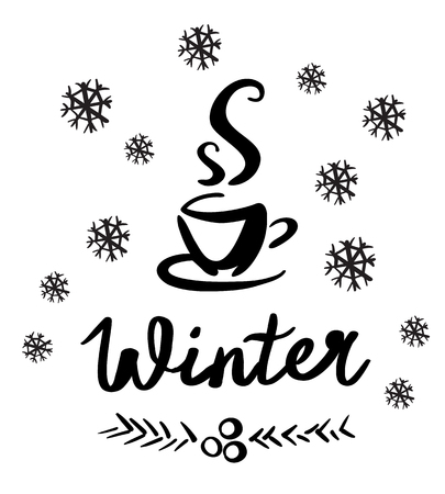 Vector illustration of a sketch hot coffee with simple textのイラスト素材