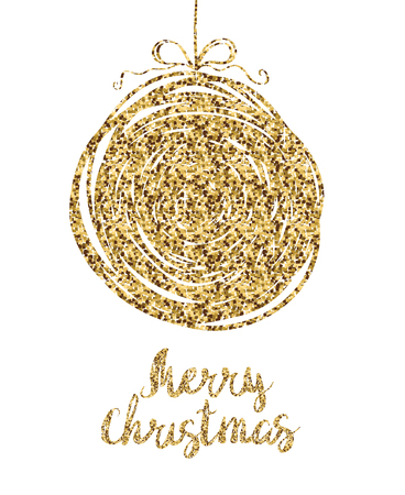 Merry Christmas greeting card lettering with golden ornaments.のイラスト素材