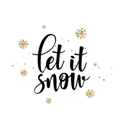 Let it snow vector poster template. Hand written lettering, sparkling typography. Golden glitter.のイラスト素材