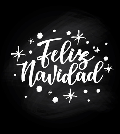 Vector illustration of 'Feliz Navidad' lettering. Sketched for postcard or celebration design. Black chalkboard.のイラスト素材