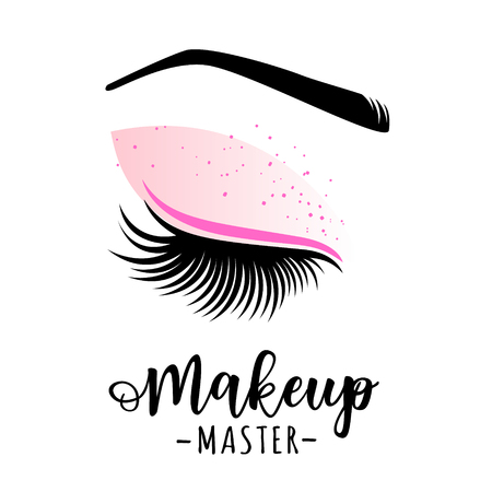Makeup master icon. Vector illustration of lashes and brow for beauty salon, lash extensions maker, brow master.のイラスト素材