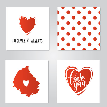 Inspirational lettering posters set for Valentine's Day with red hearts. Use for posters, t-shirt prints, cardsのイラスト素材