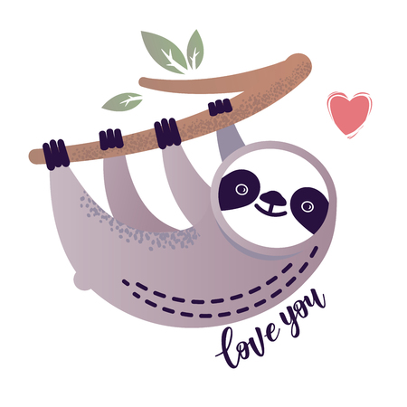 Cute vector sloth bear animal with a heart. Can be used for cards, flyers, posters, t-shirts.のイラスト素材