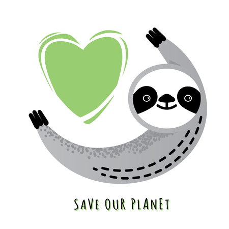 Vector illustration of a cute sloth. Greetings postcard, card, invitation, poster, banner template.のイラスト素材