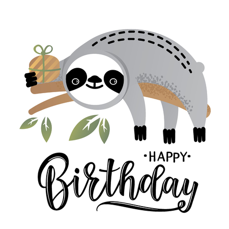 Vector illustration of a cute sloth. Greetings postcard, card, invitation, poster, banner template.のイラスト素材