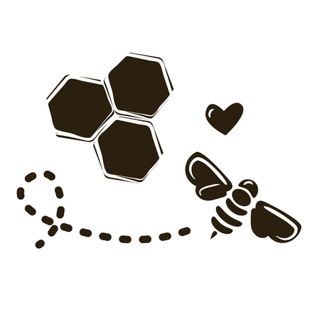 Vector logo design template with a bee and honeycombs.のイラスト素材