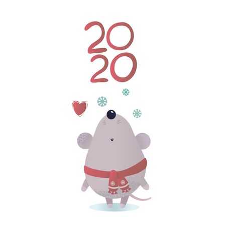 New year and winter rat character.Christmas animal simple illustration for greeting cards, calendars, prints etc. Mouse for winter design. Vector illustrationのイラスト素材