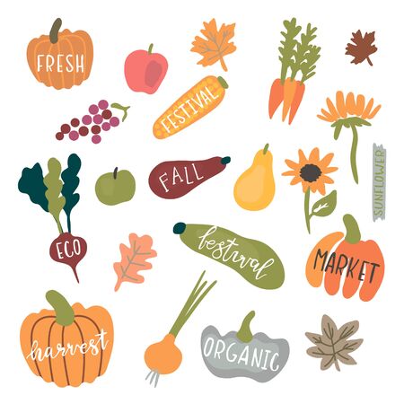 Fresh harvest icon set isolated on white backgroundのイラスト素材