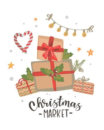 Christmas presents on a white backgroundのイラスト素材