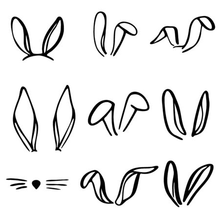 Cute rabbit ears set. Black and whiteのイラスト素材
