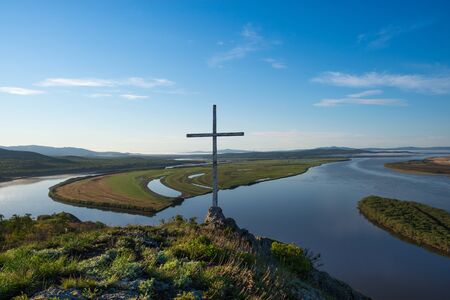Cliff Aury on the Amur River. Khabarovsk region of the Russian Far East. View on the River Amur with Cliff Aury. の写真素材