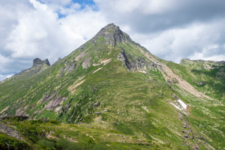 Russia Krasnoyarsk region. Natural national park Ergaki. Mountain range in the Ergaki natural park in the south of Krasnoyarsk Karya.の写真素材