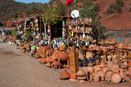 Beautiful landscape in the High Atlas Mountains. Village on the mountain slopes.の写真素材