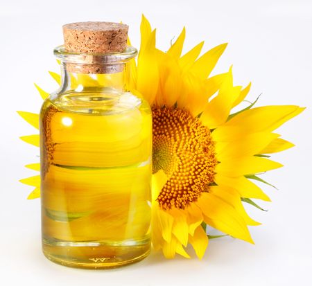 bottle with sunflower-seed oilの写真素材