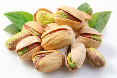 Pistachios on a white backgroundの写真素材