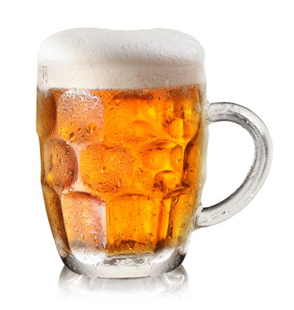 glass of beer on a white backgroundの写真素材