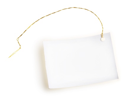 Light label with gold thread on a white backgroundの写真素材