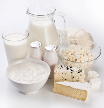 Different milk products. On a white background. の写真素材