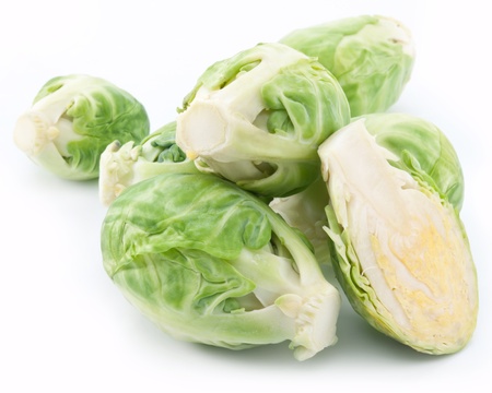 Brussels sprouts on a white backgroundの写真素材
