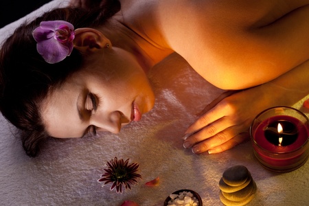 Young woman getting spa procedures.の写真素材