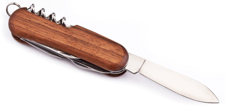 Multifunction wooden knife isolated on white background 