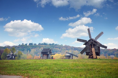 Landscape with old mills の写真素材