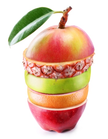 Mix fruit, laid in layers  Exotic and fabulous mango  Isolated on white の写真素材