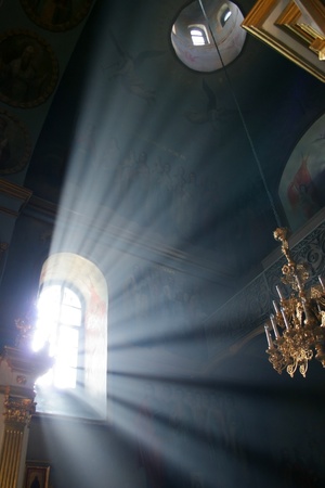 Church window with sunlight shining throughのeditorial素材