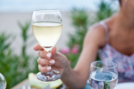 Toast for two to the sea during dinner.の写真素材